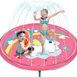 Inflatable Splash Pad for Kids and Dogs, Pink with Unicorn print